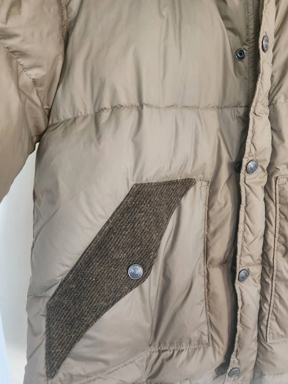 True Religion Olive Wool Contrast Down Puffer Jacket Men’s L NWT